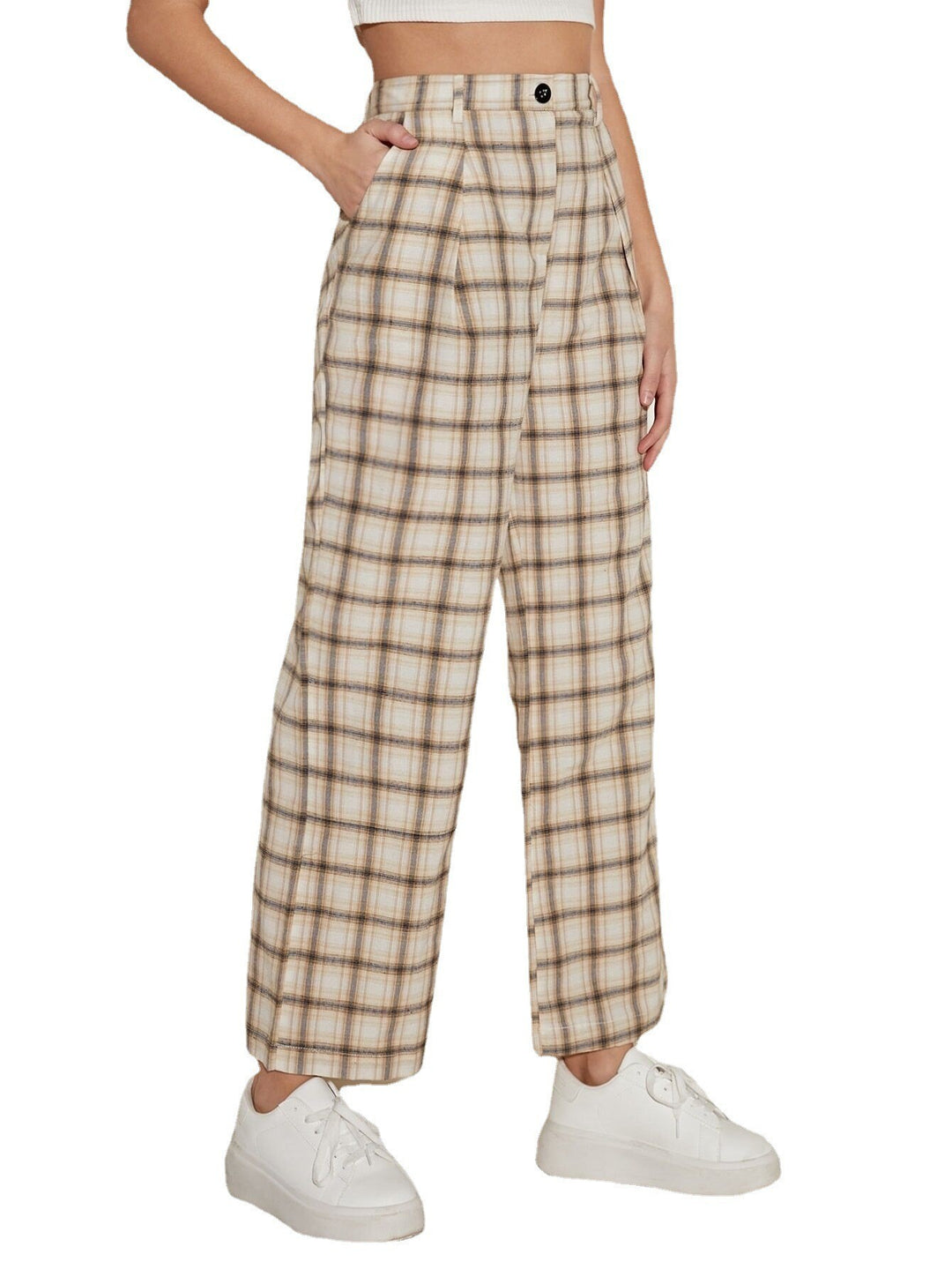 Lune London Women's Wide Plaid Trousers