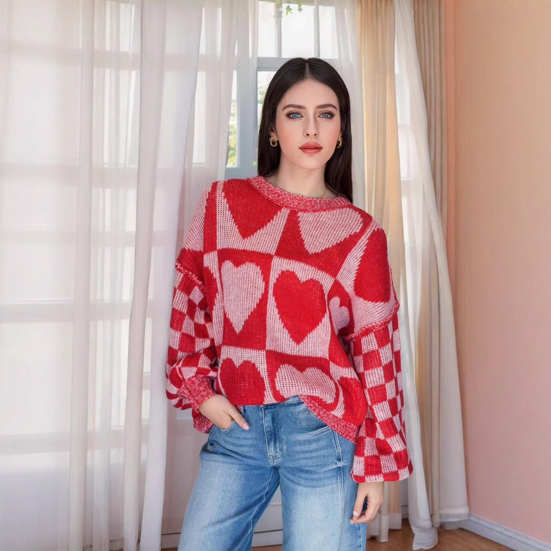 Knit heart pattern sweater for women Lune London