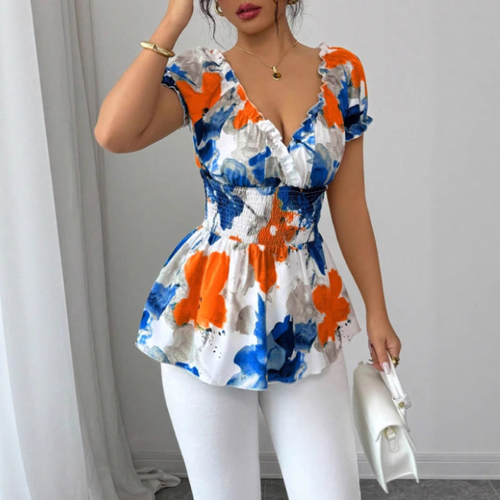 Blouse femme avec volants floraux et taille élastique Chic & Stil