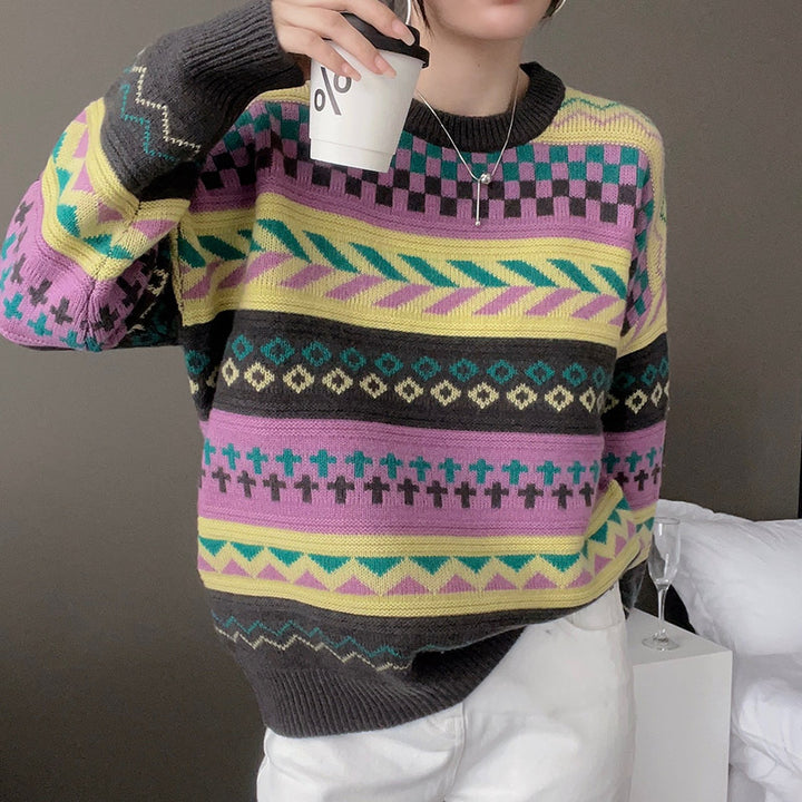 Pull en tricot épais pour femmes avec motif géométrique et coupe ample Chic & Stil