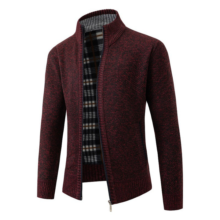 Men's knit jacket with modern stand-up collar and practical side pockets Lune London