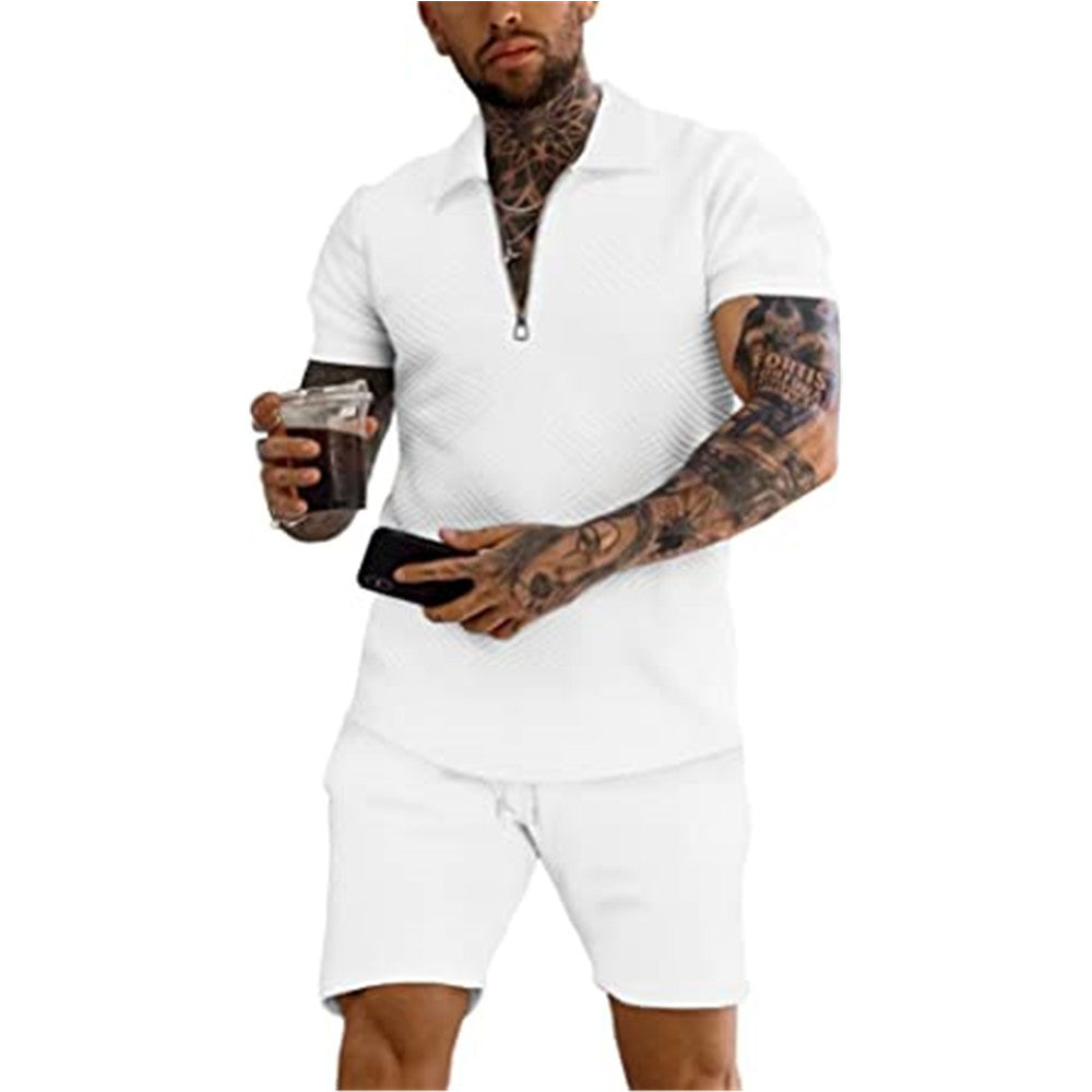 Casual structured zip collar suit for men Lune London