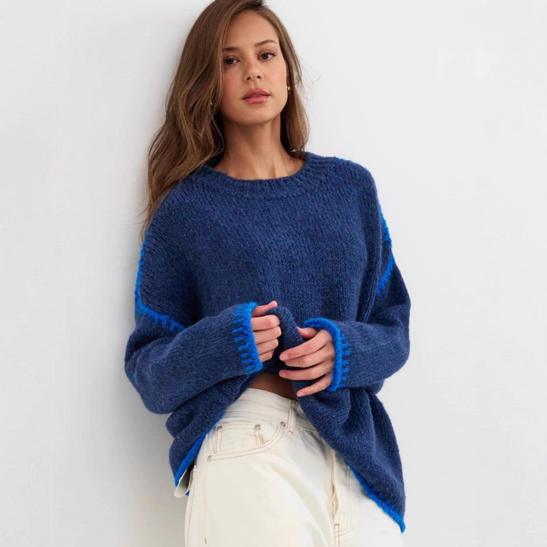 Pull en tricot décontracté pour femmes avec ourlet accentué en couleur Chic & Stil