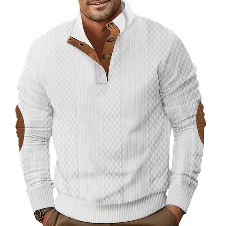 Trendy knitted sweater for men with innovative collar and elegant contrast details Lune London