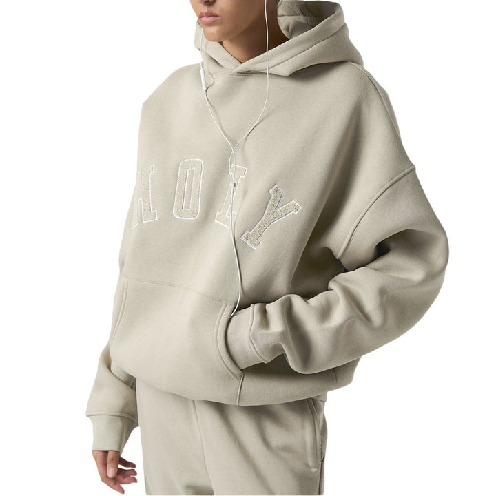 Women oversized hooded sweatshirt in soft cotton blend with an elegant embroidered logo Lune London