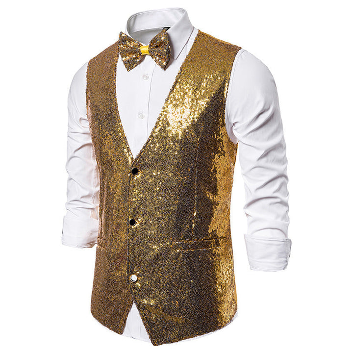 Men's Sparkling Festive Vest with Matching Bow Tie Lune London