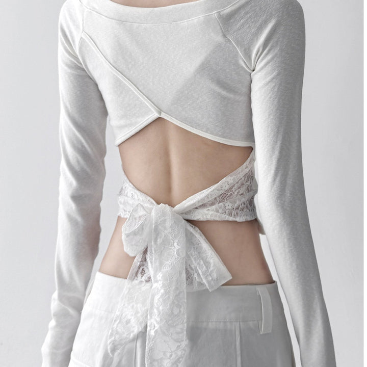 Women's long-sleeve top with open back and delicate lace detail Chic & Stil