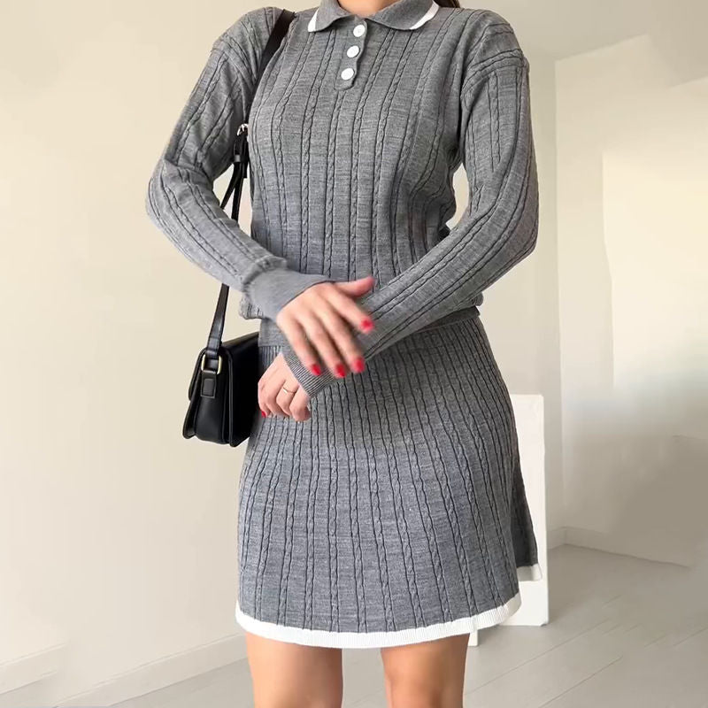 Polo dress for women with ribbed structure and button placket Lune London