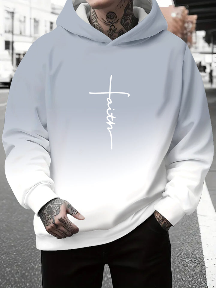 Men's hoodie with a subtle gradient of colors and an inspiring inscription Lune London