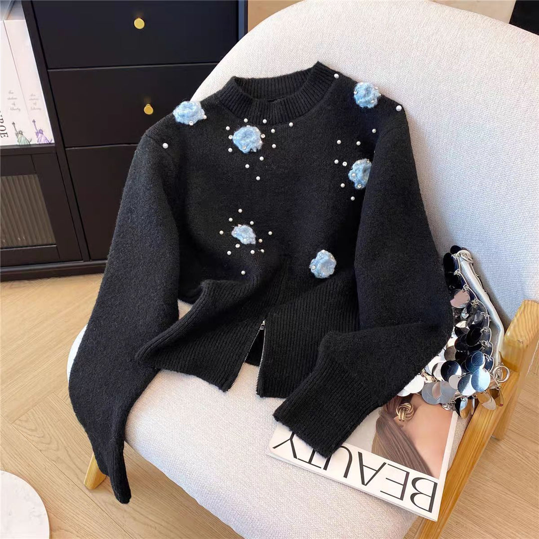 Pull Femme avec design floral texturé et ornements en perles Chic & Stil