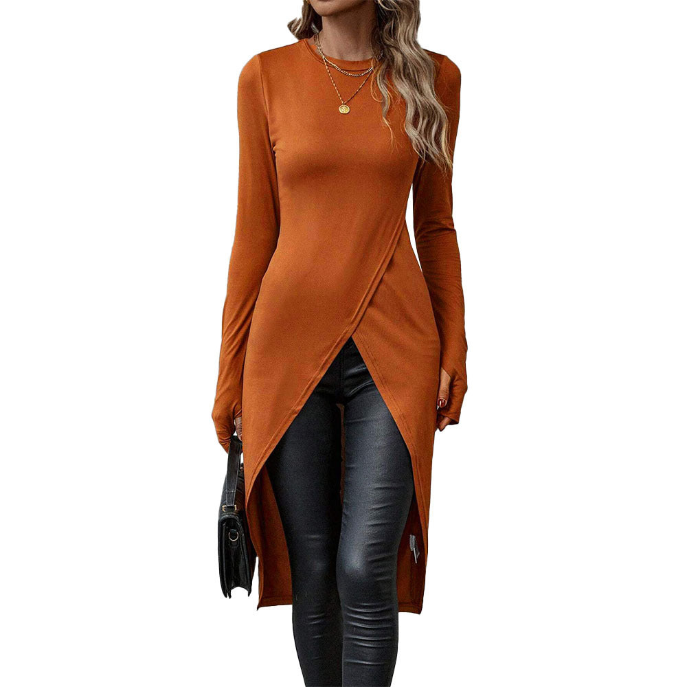 Haut enveloppant pour femmes avec manches longues et ourlet asymétrique Chic & Stil