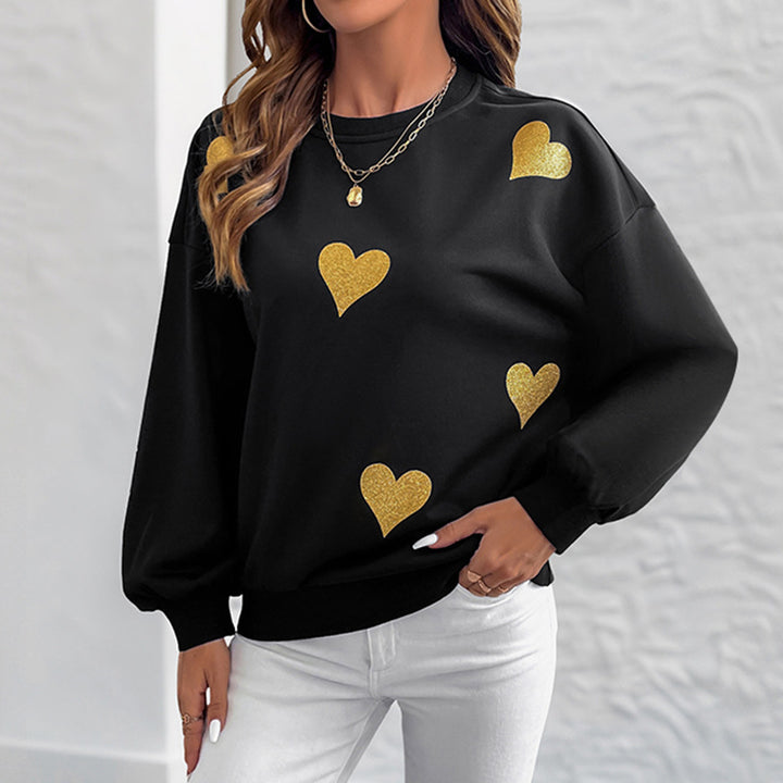 Sweat-shirt féminin à la mode avec impression de cœur doré Chic & Stil