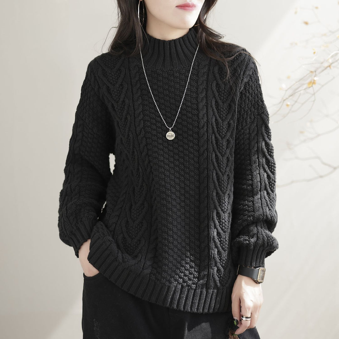 Chunky knit sweater for women with high collar and twisted pattern Lune London