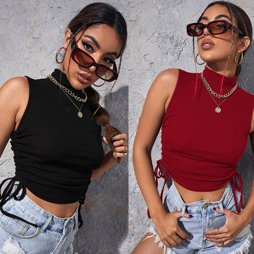 Débardeur ajusté pour femme avec un design de dentelle sophistiqué et un col haut Chic & Stil