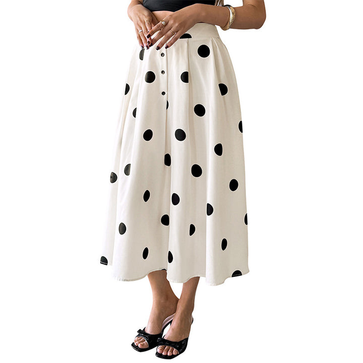 Lune London Women's A-line Midi Polka Dot Skirt with Adjustable Waist