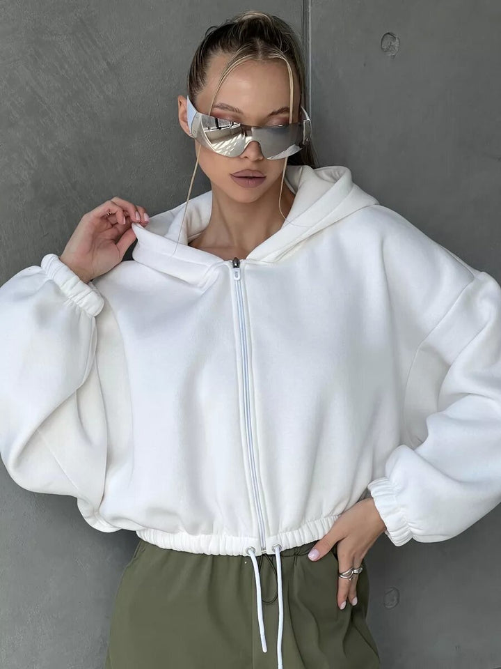 Ladies short zip hoodie with adjustable waist Lune London