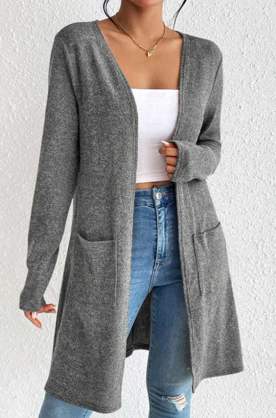 Ladies Long Knitted Cardigan with Practical Pockets Lune London