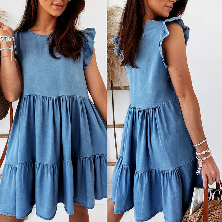 Casual cotton dress for women with voluminous ruffle details and an A-line cut Chic & Stil