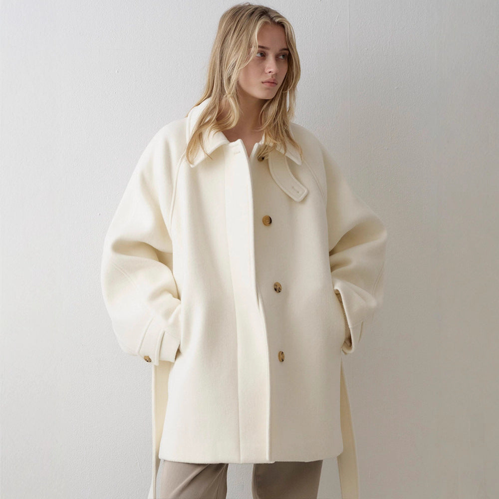 Manteau en laine à la mode pour femme avec col montant et ceinture à la taille Chic & Stil
