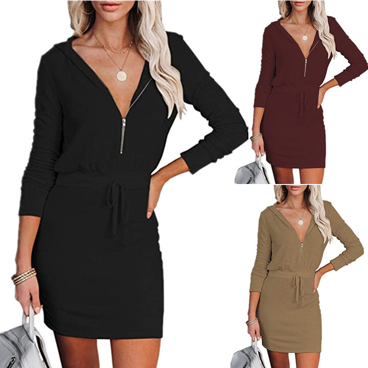 Casual mini dress for women with hood and zipper Lune London