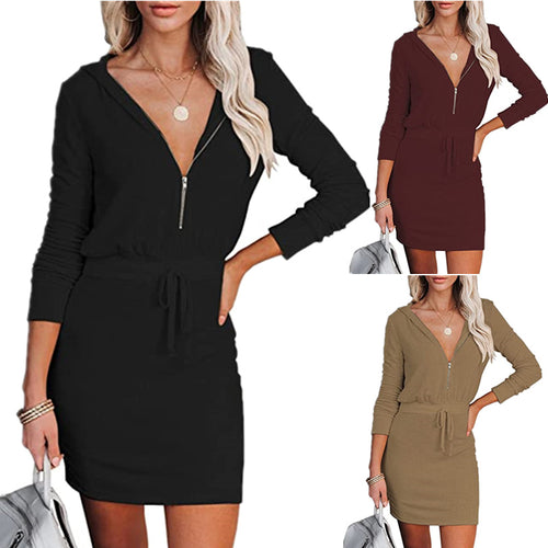 Casual mini dress for women with hood and zipper Lune London