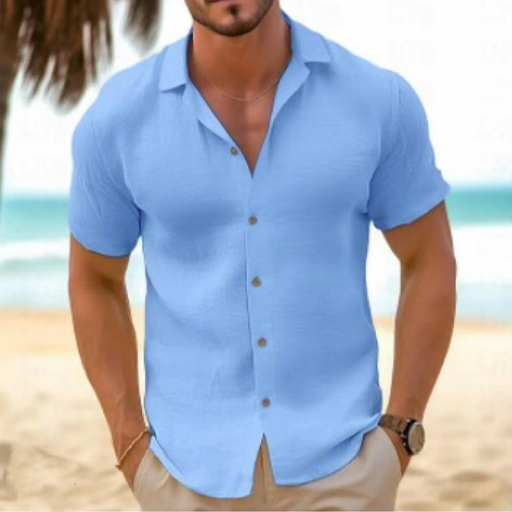 Short sleeve linen shirt for men with modern collar and button placket Lune London