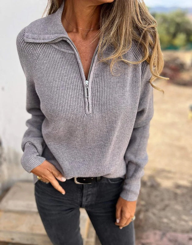 Pull de sport pour femmes avec zip montant et structure côtelée Chic & Stil