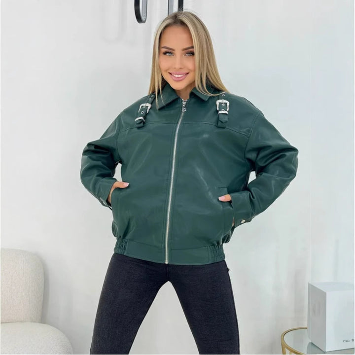 Casual style faux leather jacket for women with decorative details Lune London
