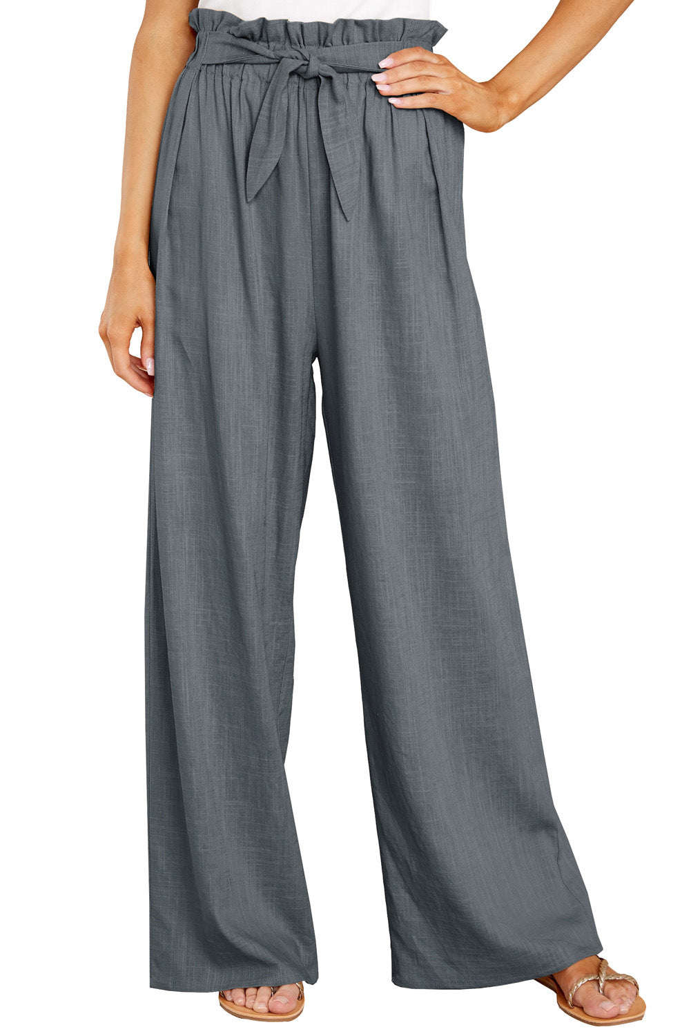 High-waisted linen pants for women with a tie belt Lune London