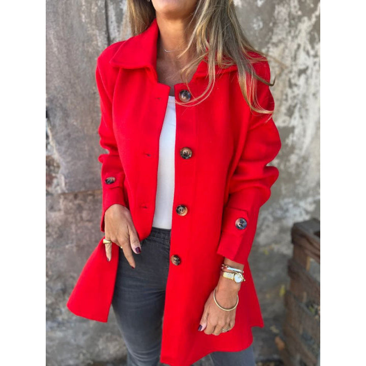 Elegant transitional jacket for women with a chic collar and decorative button details Lune London