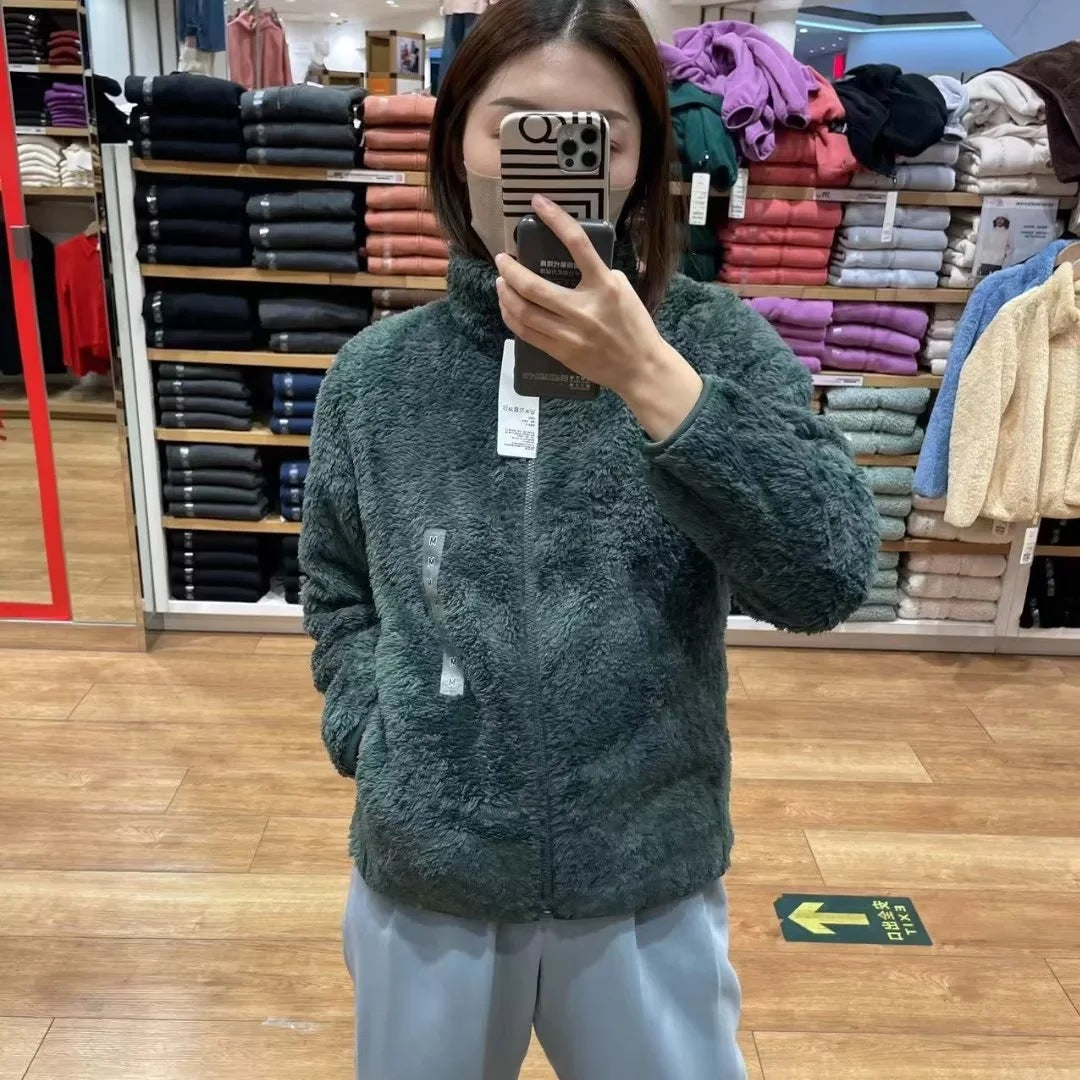 Women Cozy Fleece Jacket with High Collar and Zip Lune London