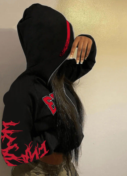 Sporty women's hoodie with a striking cut and a richly detailed graphic Lune London