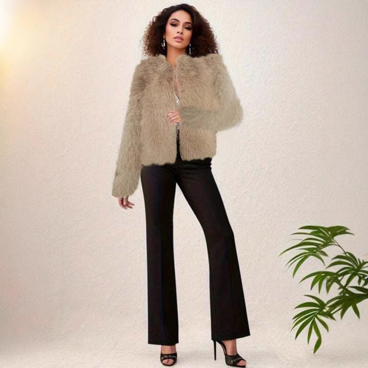 Ladies Luxurious Faux Fur Jacket with Short Cut and Voluminous Sleeves Lune London