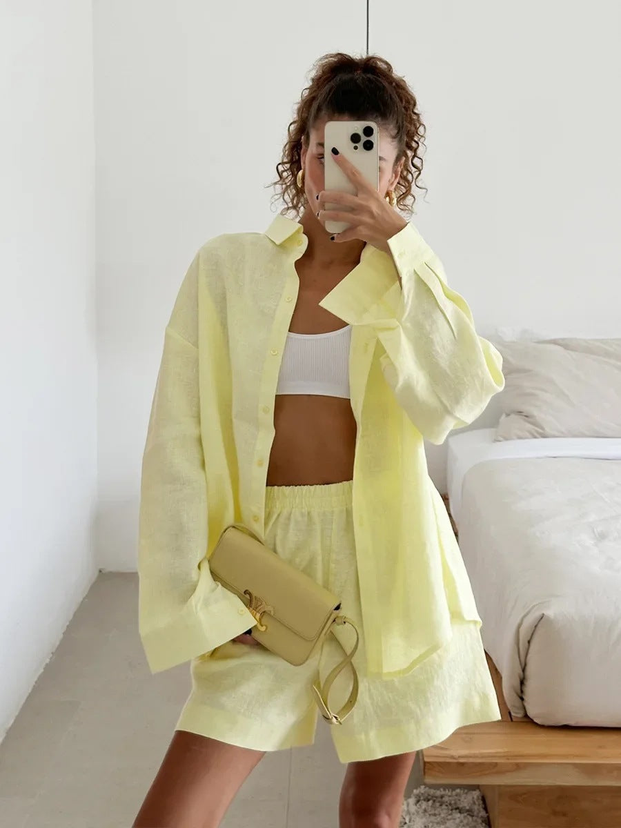 Casual linen blouse and shorts set Lune London for women