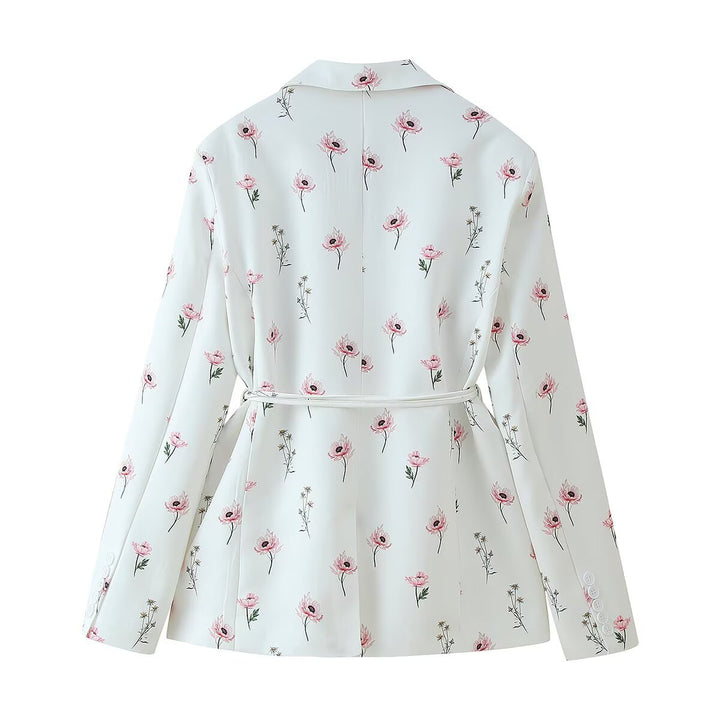 Fashion blazer jacket for women with floral pattern and waist belt Lune London