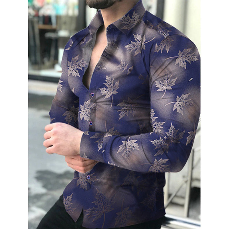 Elegant long-sleeved shirt for men with a modern leaf pattern Lune London