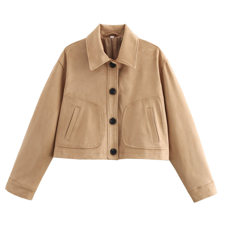 Casual cropped suede jacket for women with snap button closure Lune London