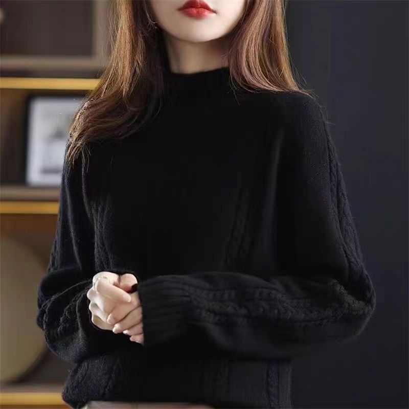 Pull en tricot confortable pour femmes avec col montant et motif en câble Chic & Stil