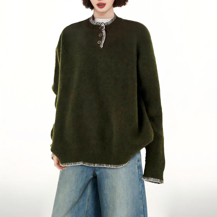Pull en tricot épais pour femme avec patte de boutonnage décorative et coupe décontractée Chic & Stil
