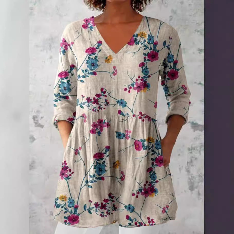 Shirt dress for women with a floral design and practical pockets Chic and Style