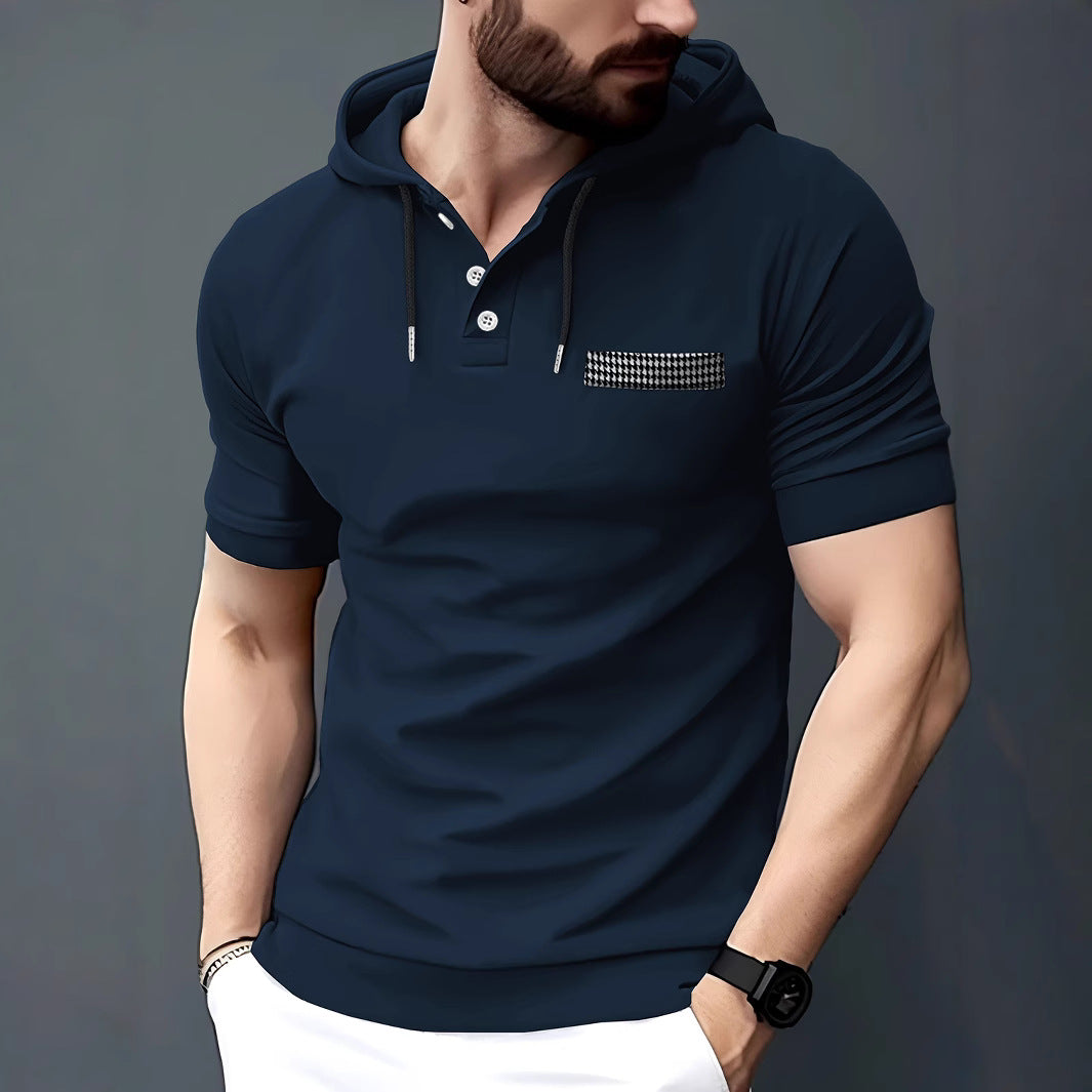 Elegant short-sleeve men's polo with hood and contrasting pocket Lune London
