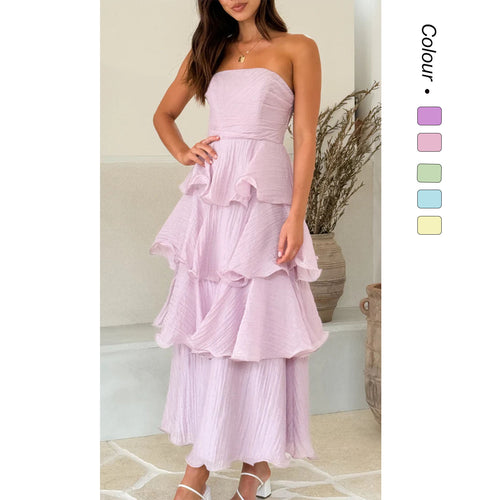 Women’s maxi dress with voluminous ruffles and off-the-shoulder design Lune London