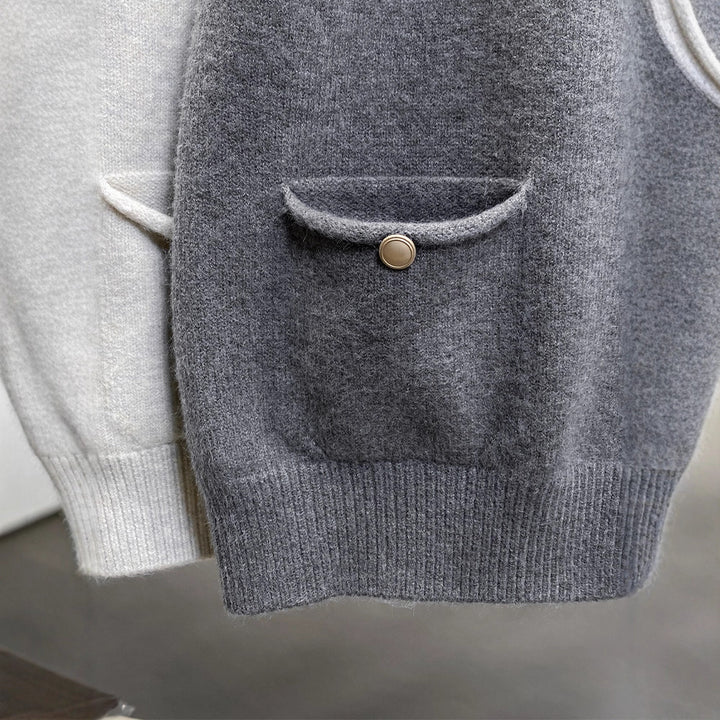 Knit vest for women with button details and practical pockets Lune London