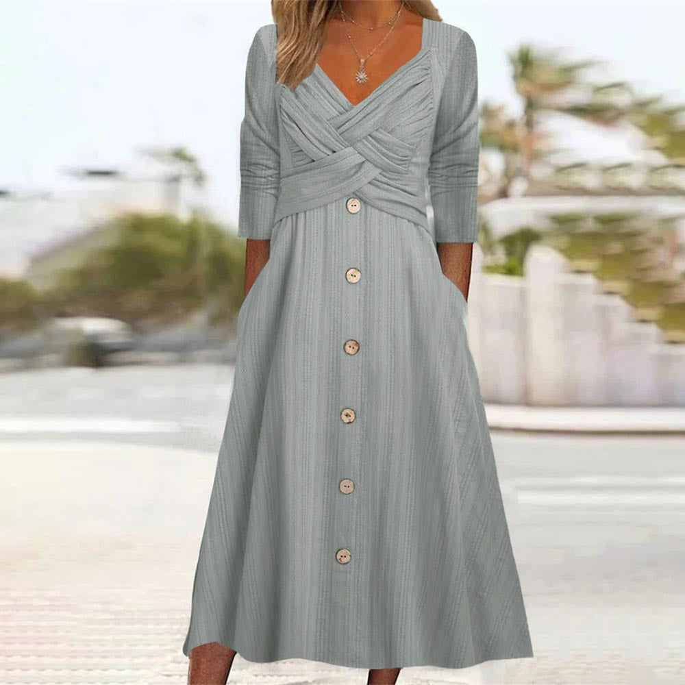 Maxi button dress for women with crisscross top detail Lune London