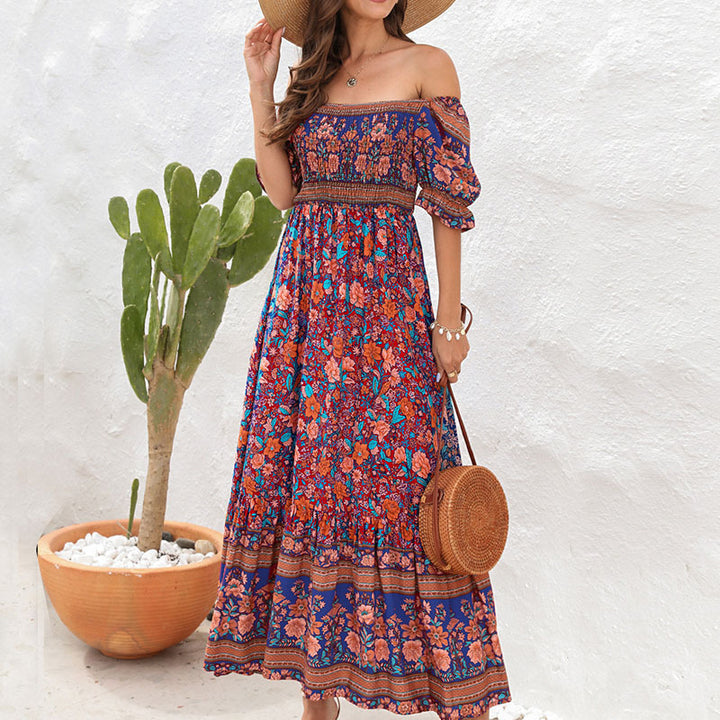 Maxi dress for women with oversized puff sleeves and a floral pattern Lune London