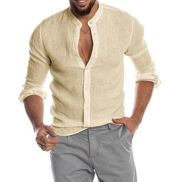 Linen shirt for men with a modern Henley collar and a Lune London structure