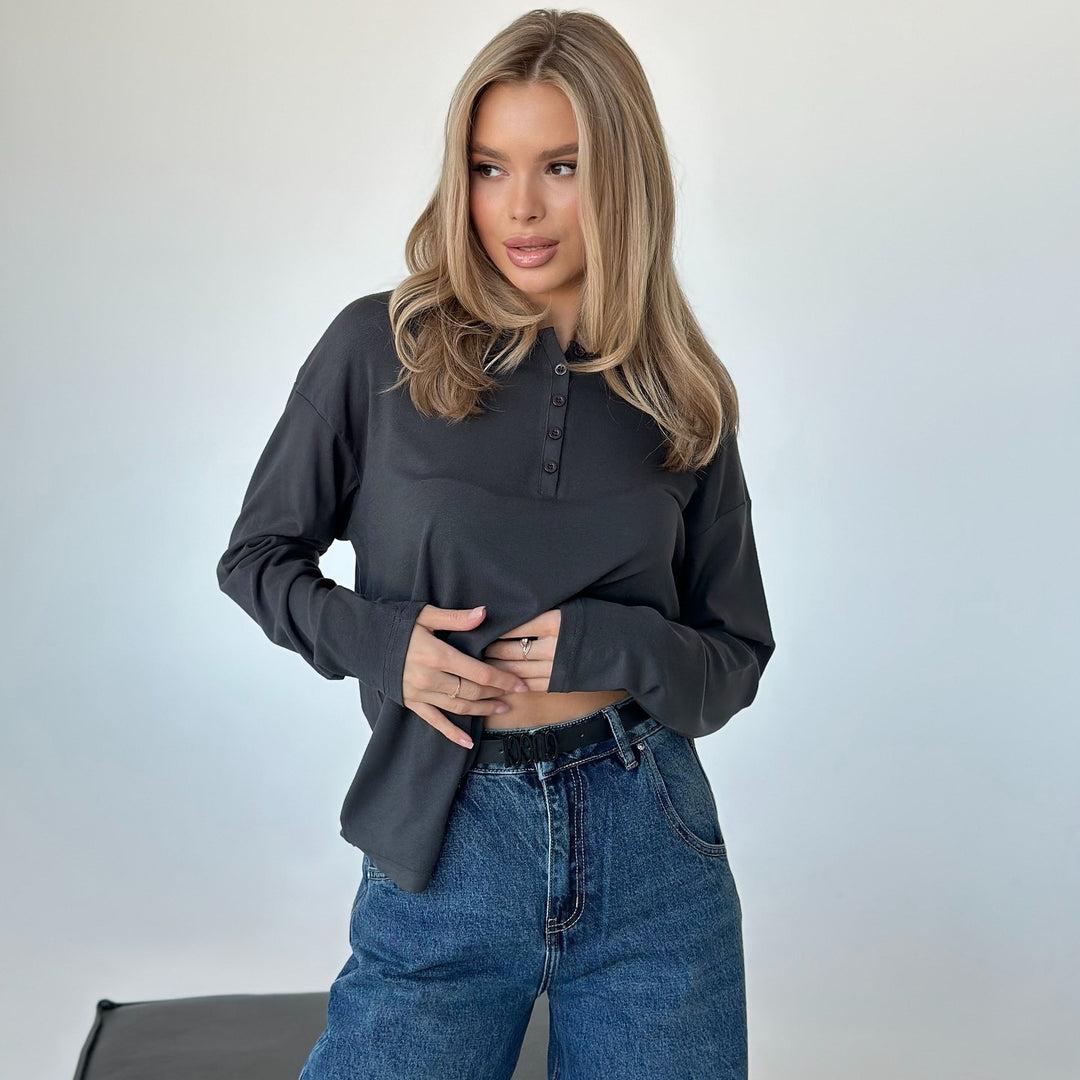 Long sleeve blouse for women with button details and relaxed cut Lune London