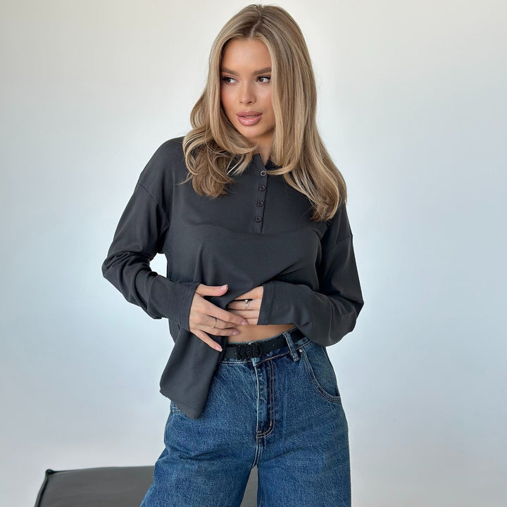 Long sleeve blouse for women with button details and relaxed cut Lune London