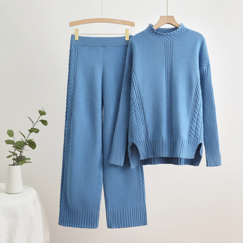 Comfortable knitted loungewear set for ladies with high cuffs and decorative braid patterns Lune London