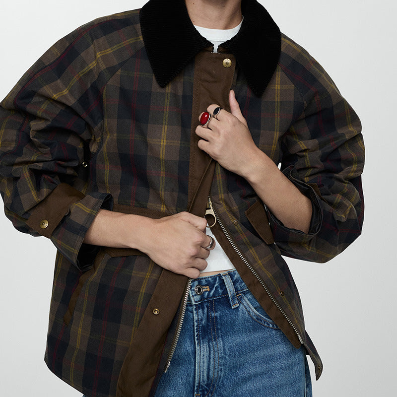 Ladies Plaid Clothing with Soft Velvet Collar Lune London